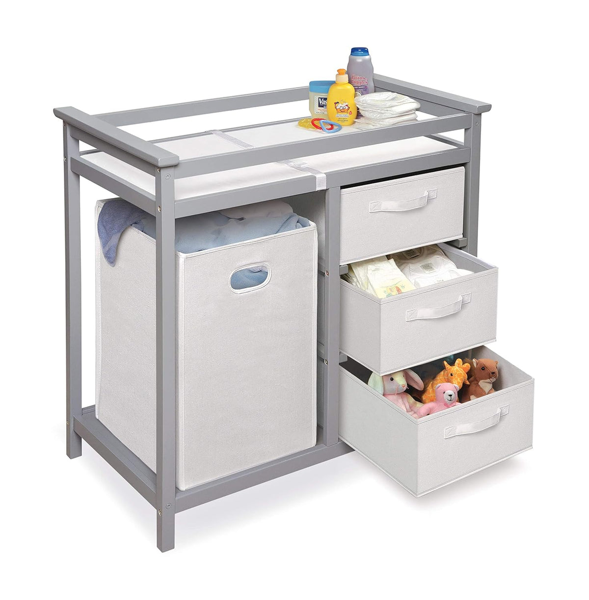 New Badger Basket Modern Baby Changing Table (Gray and White) - Kidsy