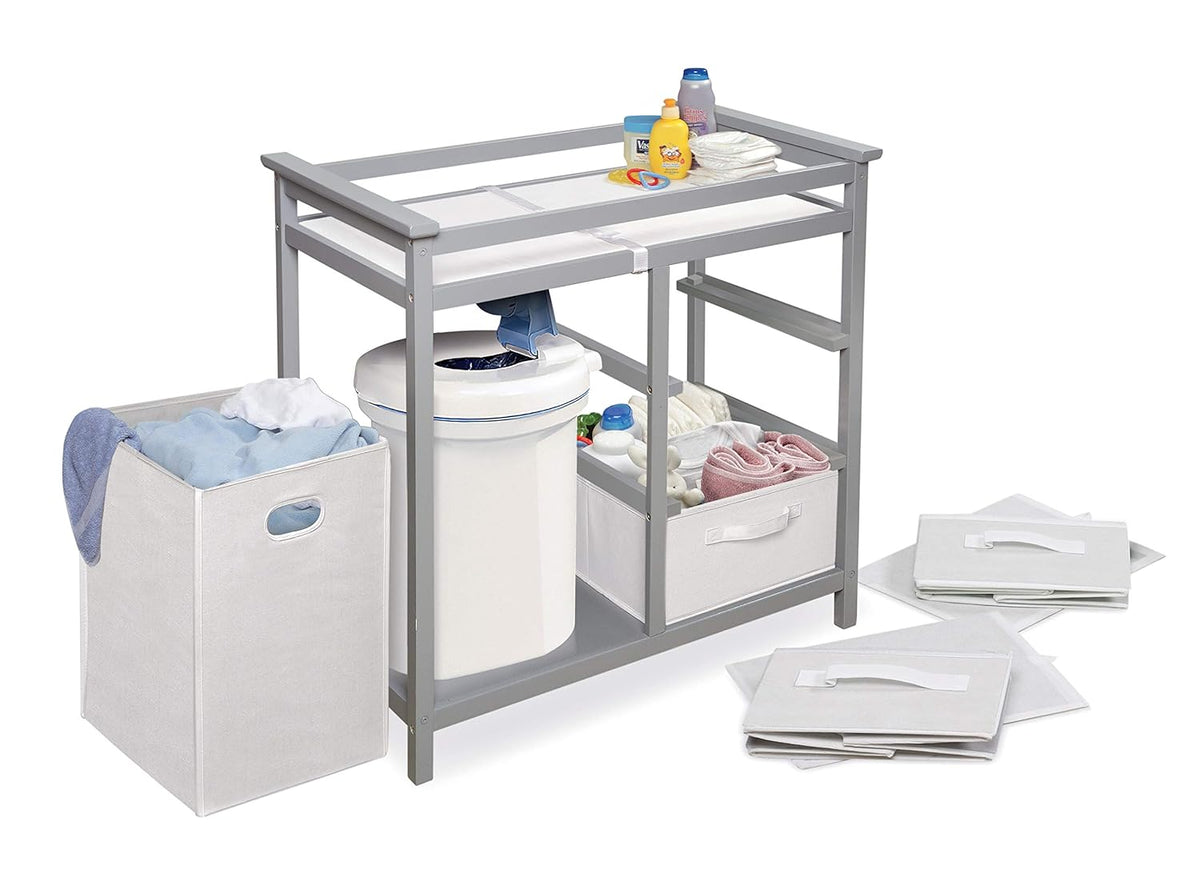 New Badger Basket Modern Baby Changing Table (Gray and White) - Kidsy