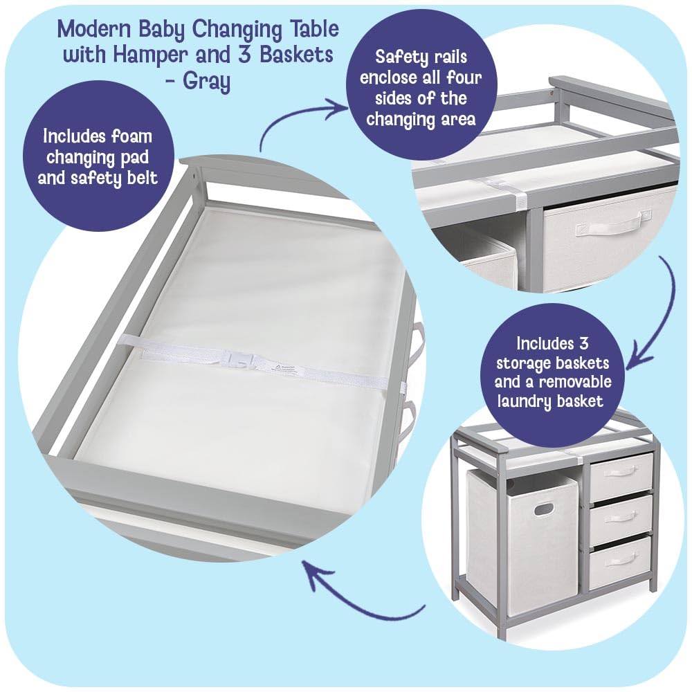 New Badger Basket Modern Baby Changing Table (Gray and White) - Kidsy