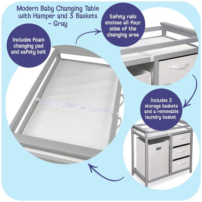 New Badger Basket Modern Baby Changing Table (Gray and White) - Kidsy