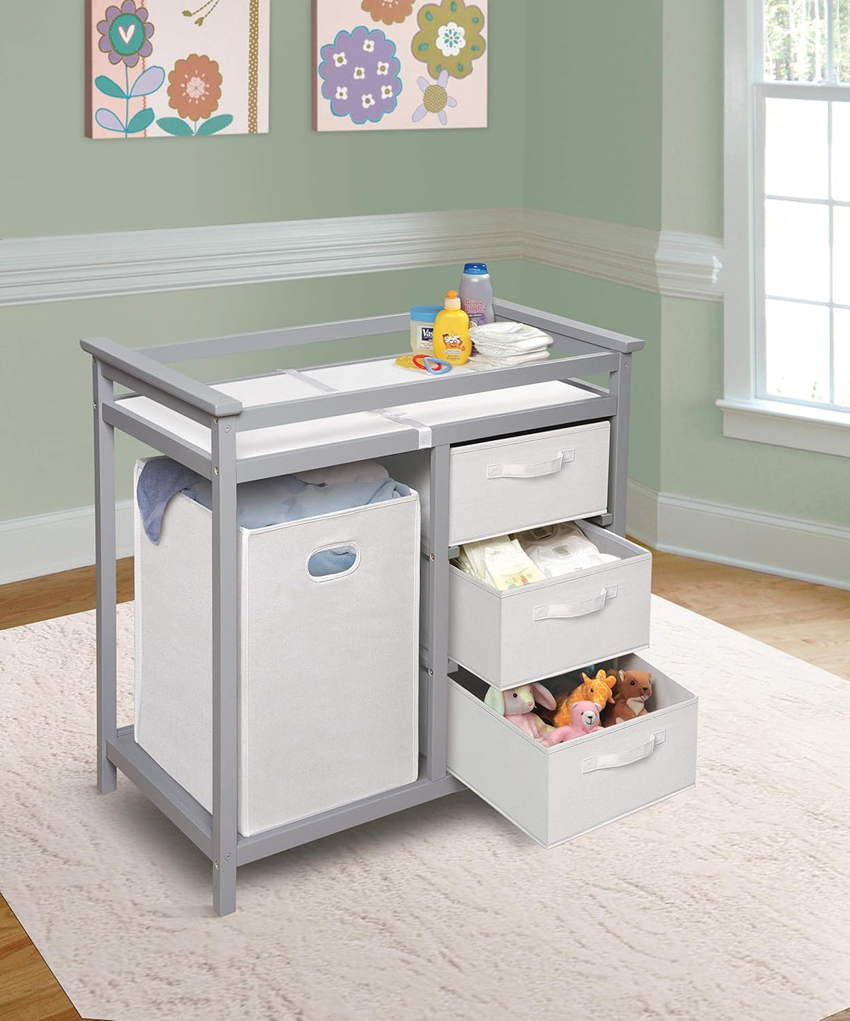 New Badger Basket Modern Baby Changing Table (Gray and White) - Kidsy