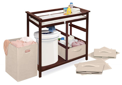 New Badger Basket Modern Baby Changing Table with Laundry Hamper (Cherry/Ecru) - Kidsy