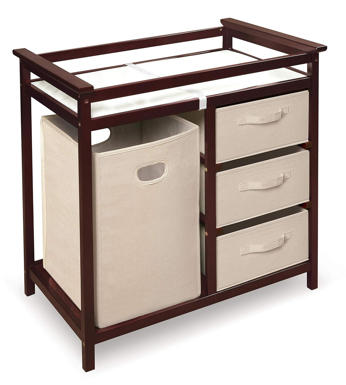 New Badger Basket Modern Baby Changing Table with Laundry Hamper (Cherry/Ecru) - Kidsy