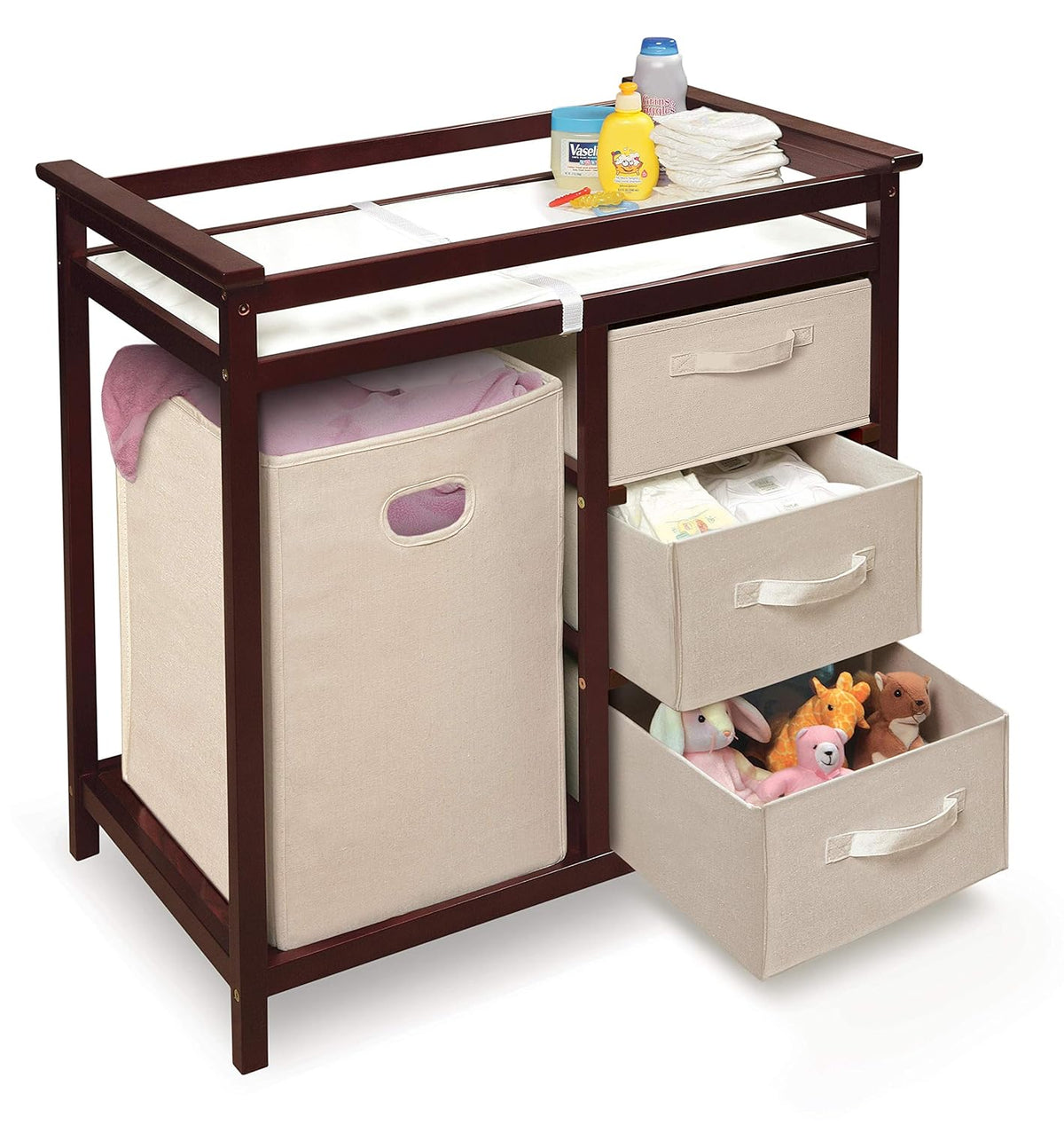New Badger Basket Modern Baby Changing Table with Laundry Hamper (Cherry/Ecru) - Kidsy