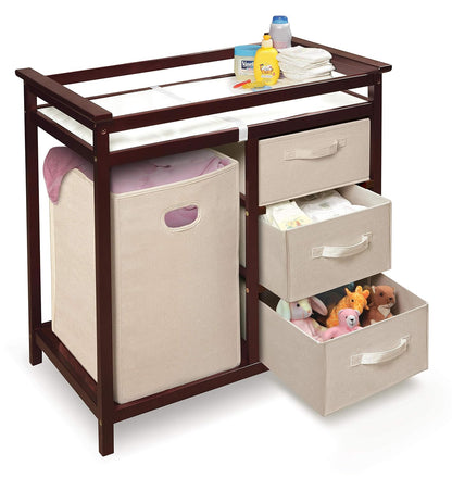 New Badger Basket Modern Baby Changing Table with Laundry Hamper (Cherry/Ecru) - Kidsy