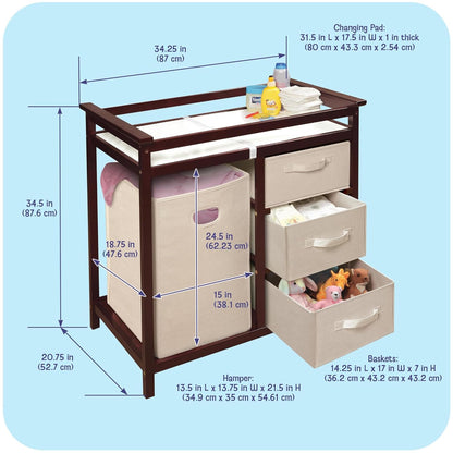 New Badger Basket Modern Baby Changing Table with Laundry Hamper (Cherry/Ecru) - Kidsy