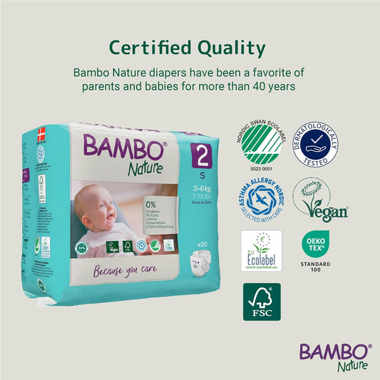 New Bambo Nature Hypoallergenic Baby Diapers (Size 2, 120 Count) - Kidsy