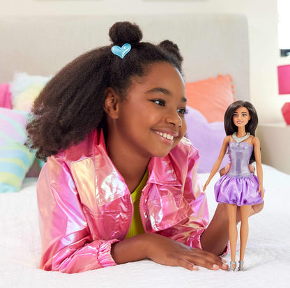 New Barbie Fashionistas Doll 234 Brown Hair Purple Dress - Kidsy
