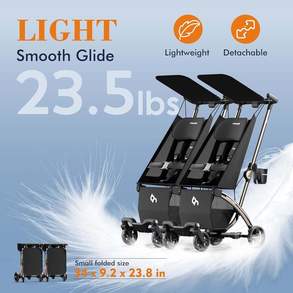 New Beberoad Love R1 Auto - Folding Ultra Lightweight Double Stroller (Black) - Kidsy