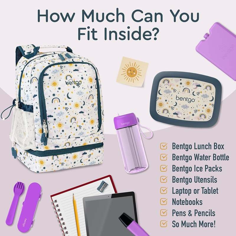 New Bentgo Kids 2 - in - 1 Backpack & Insulated Lunch Bag (Friendly Skies) - Kidsy