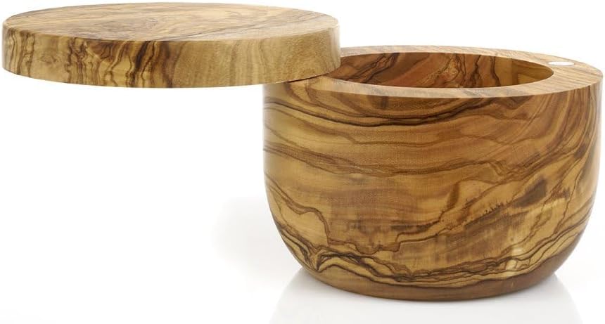 New Berard Handcrafted Salt Keeper with Magnetic Lid, 4" Round (Olive Wood) - Kidsy