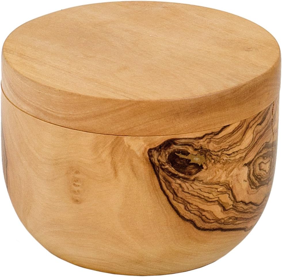 New Berard Handcrafted Salt Keeper with Magnetic Lid, 4" Round (Olive Wood) - Kidsy