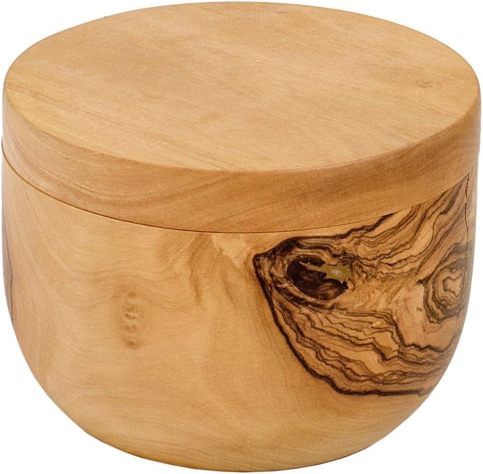 New Berard Handcrafted Salt Keeper with Magnetic Lid, 4" Round (Olive Wood) - Kidsy