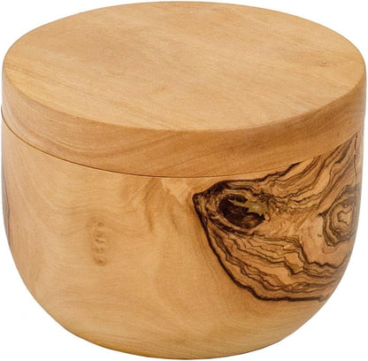 New Berard Handcrafted Salt Keeper with Magnetic Lid, 4" Round (Olive Wood) - Kidsy