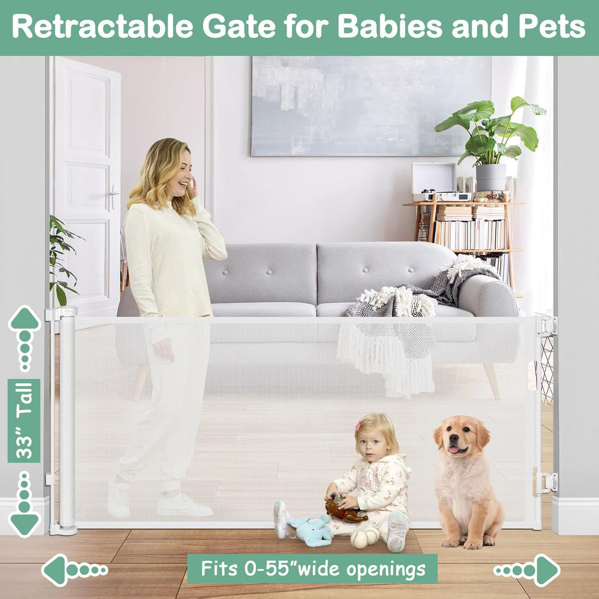 New Betertek Adjustable Gate (33" X 55", White) - Kidsy
