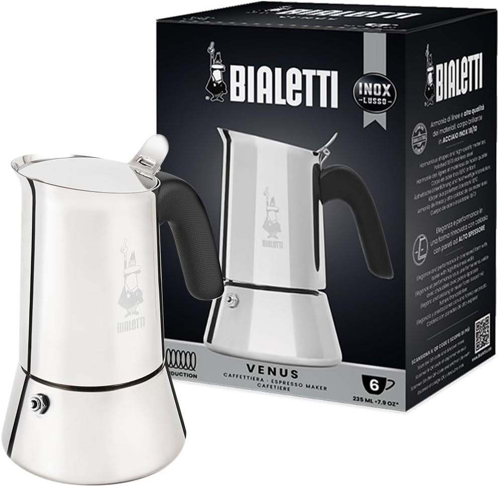New Bialetti Venus Induction, Stovetop Coffee Maker 6 cups (Silver) - Kidsy