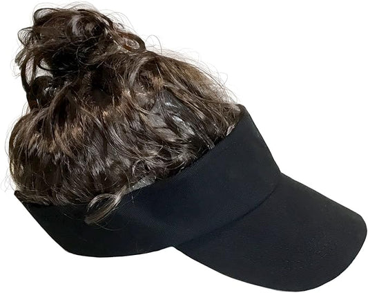 New Billy - Bob Man Bun Visor – One Size (Black/Brown Hair) - Kidsy