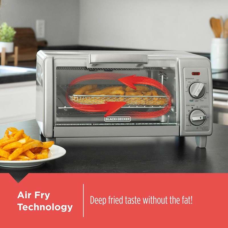 New Black+Decker TO1785SG Crisp N Bake 4 - Slice Air Fry Toaster Oven (Gray) - Kidsy