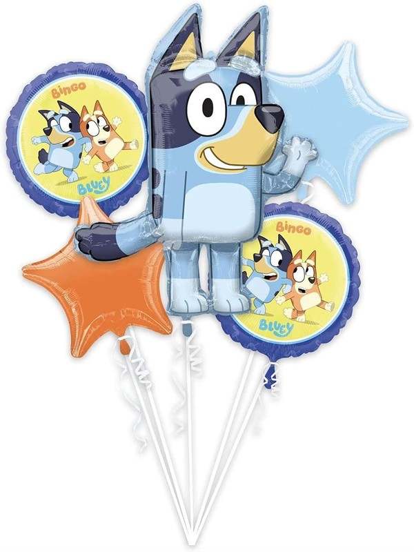 New Bluey Happy Birthday Party Bingo Blue Heeler Dog Puppy 5 Piece Mylar Balloon Set - Kidsy