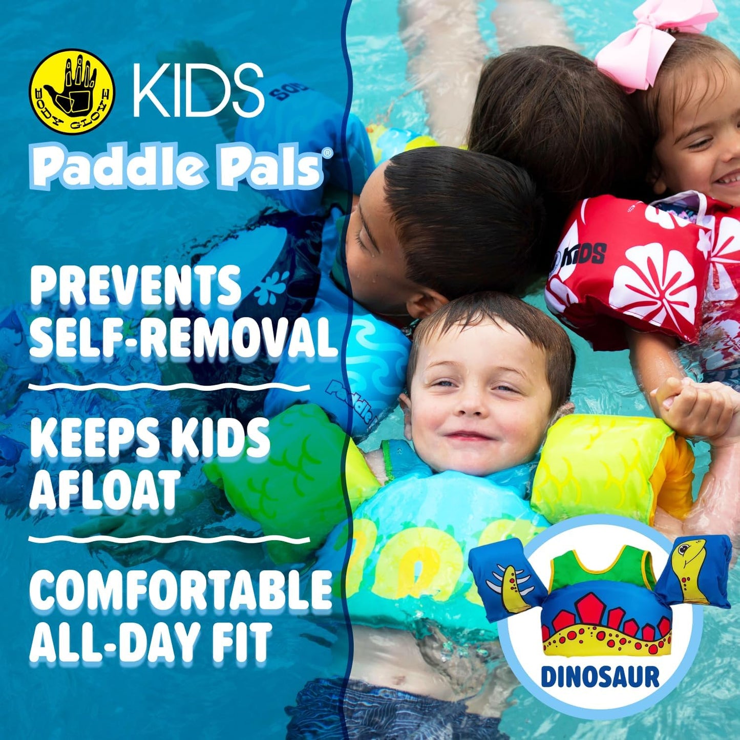 New Body Glove Paddle Pals Kids Swim Life Jacket Float - 33–55 lbs (Dinosaur) - Kidsy