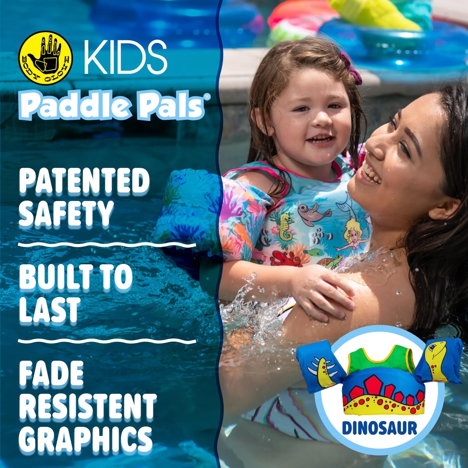New Body Glove Paddle Pals Kids Swim Life Jacket Float - 33–55 lbs (Dinosaur) - Kidsy