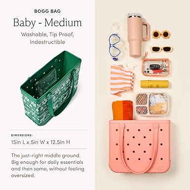 New BOGG BAG Medium Tote - 15” x 12.5” x 5” - Durable, Washable, Tip - proof (Ugly Sweater - Green) - Kidsy