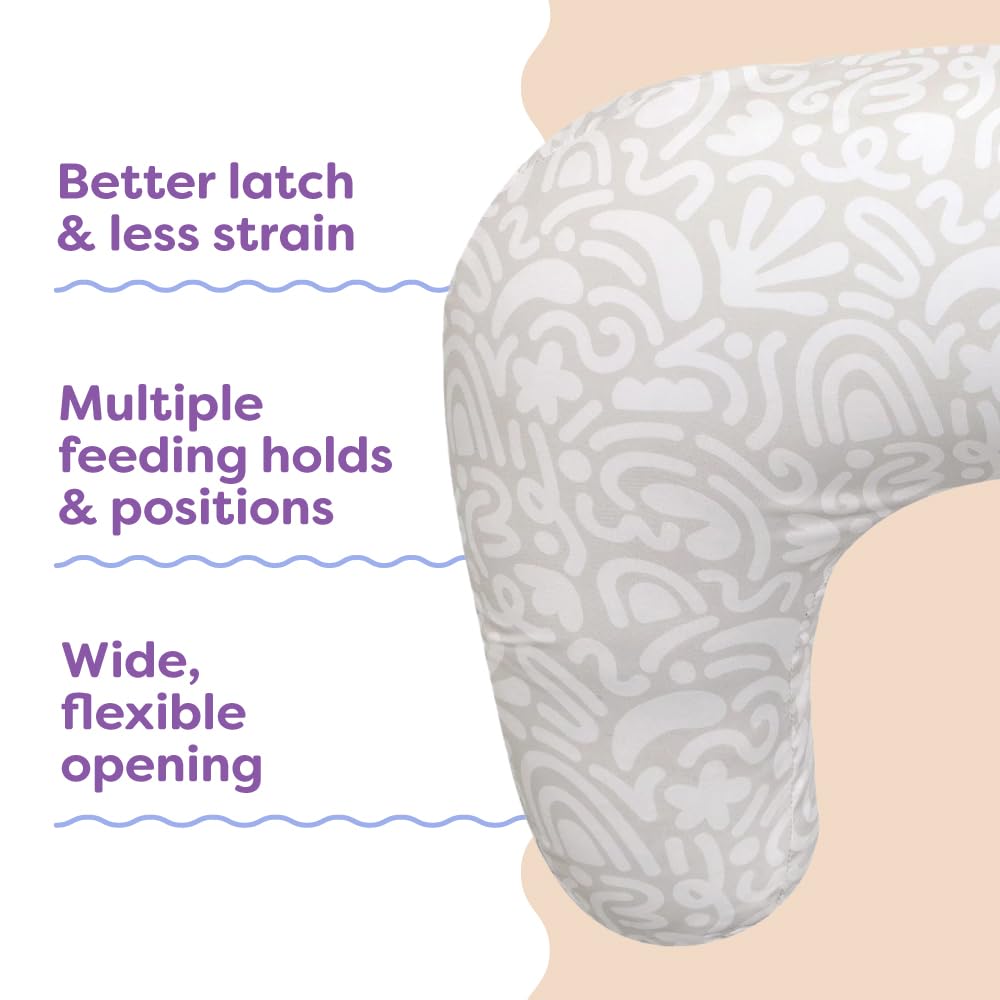 New Boppy Ergonomic Nursing & Feeding Pillow (Cream Retro Squiggles) - Kidsy