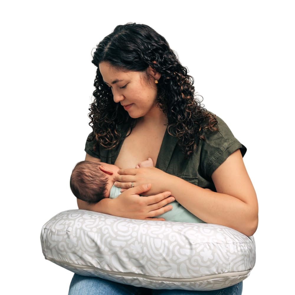 New Boppy Ergonomic Nursing & Feeding Pillow (Cream Retro Squiggles) - Kidsy