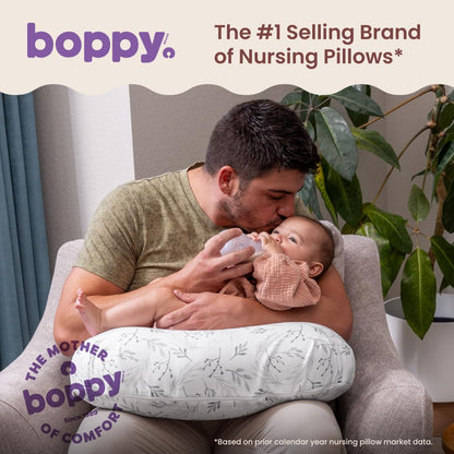 New Boppy Ergonomic Nursing & Feeding Support Pillow (Gray Gentle Leaves) - Kidsy
