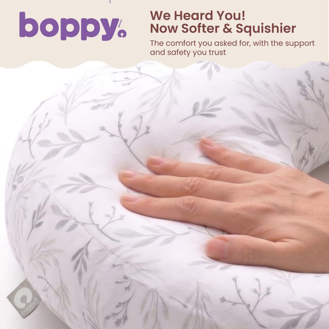 New Boppy Ergonomic Nursing & Feeding Support Pillow (Gray Gentle Leaves) - Kidsy