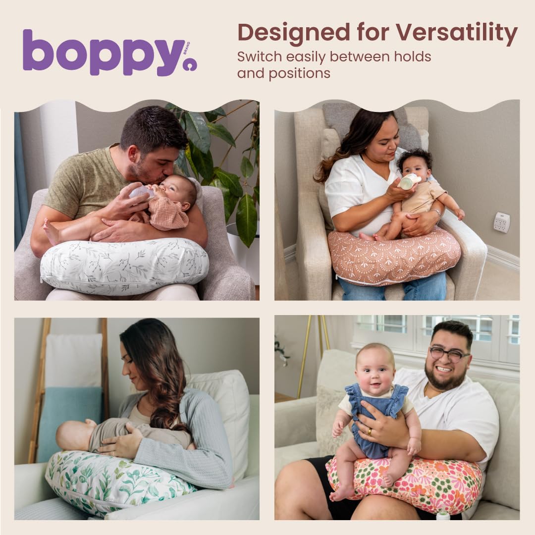 New Boppy Ergonomic Nursing & Feeding Support Pillow (Gray Gentle Leaves) - Kidsy