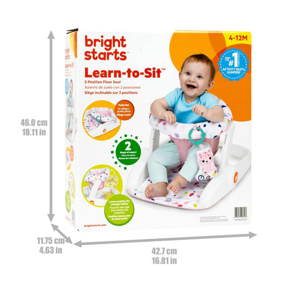 New Bright Starts Learn-to-Sit 2-Position Baby Floor Seat with Toys 4-12 Months (Pink) - Kidsy