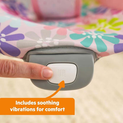 New Bright Starts Pink Vibrating Baby Bouncer (Wildflower Wonders) - Kidsy