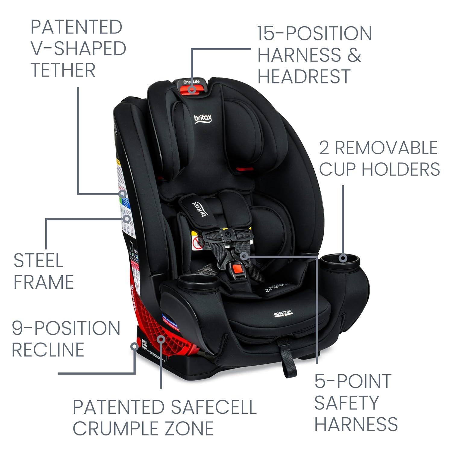 New Britax One4Life Click Tight All - In - One Convertible Car Seat (Graphite Onyx) - Kidsy