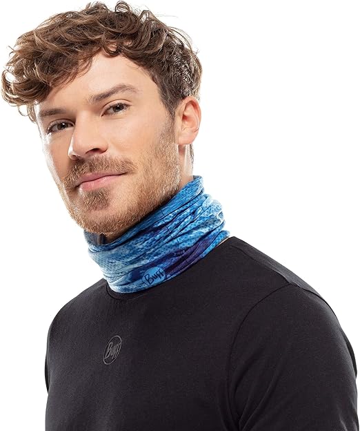 New Buff CoolNet UV Neck Gaiter, UPF 50 Sun Protection, Adult Size (Camo Blue) - Kidsy