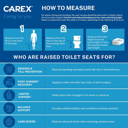 New Carex Toilet Seat Riser, Round Raised Toilet Seat Adds 3.5 inches to Toilet Height - Kidsy