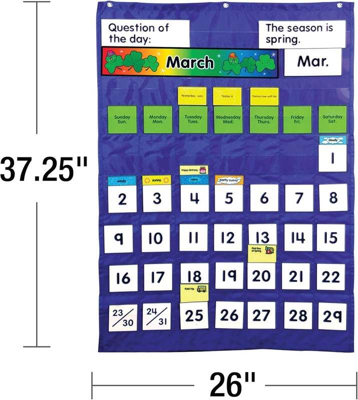 New Carson Dellosa 26" x 37.25" Monthly Weather and Calendar Pocket Chart for Classroom Blue - Kidsy