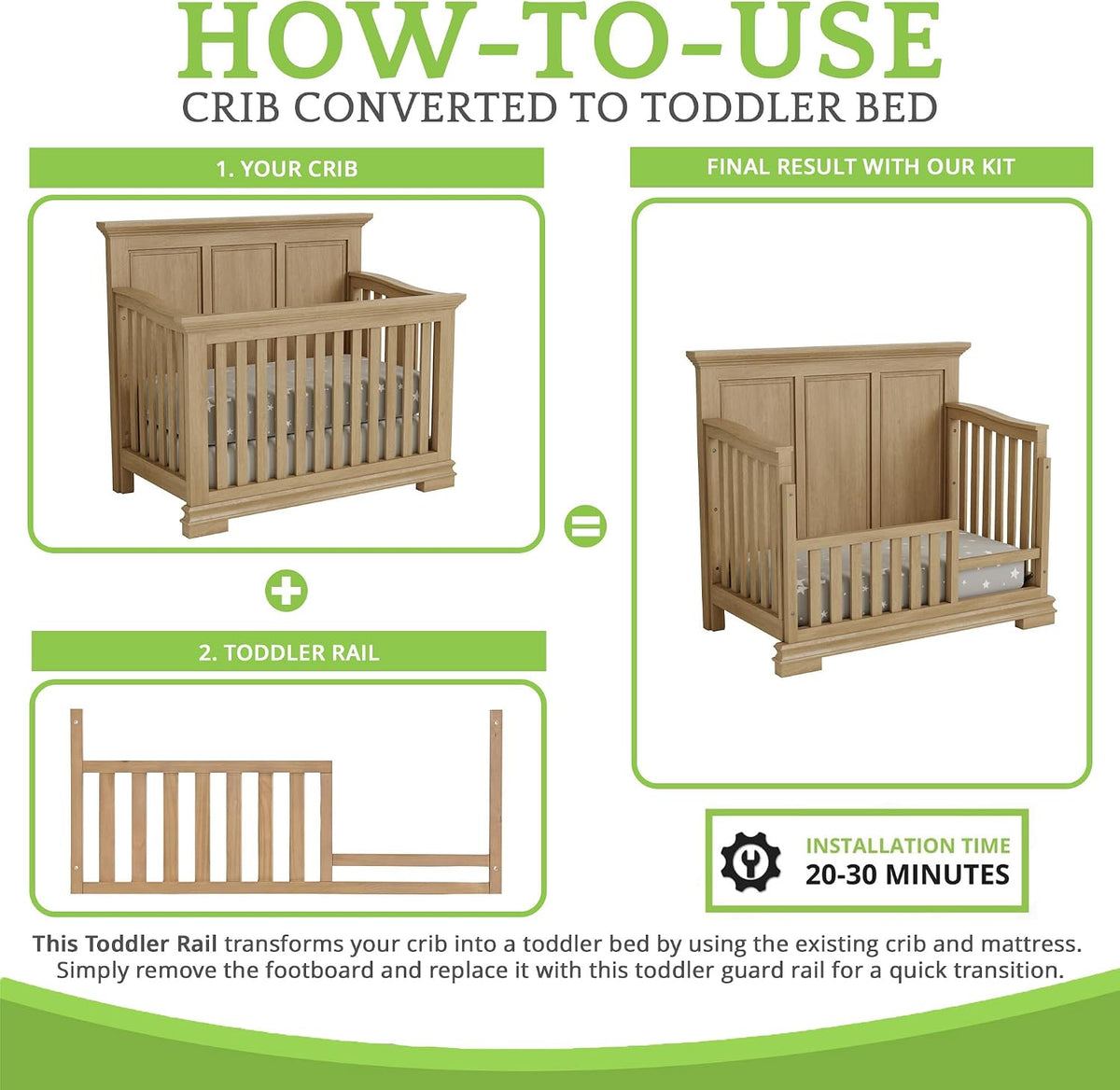 New CC KITS Toddler Bed Safety Guard Rail for Oxford Baby Cribs (Honey) - Kidsy
