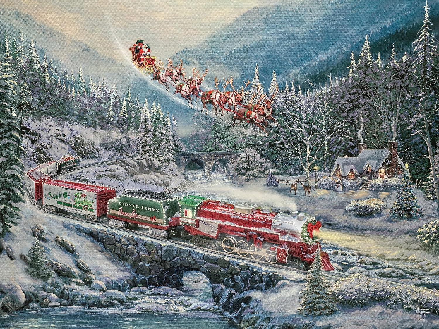 New Ceaco Thomas Kinkade Christmas Light Express 500-Piece Puzzle