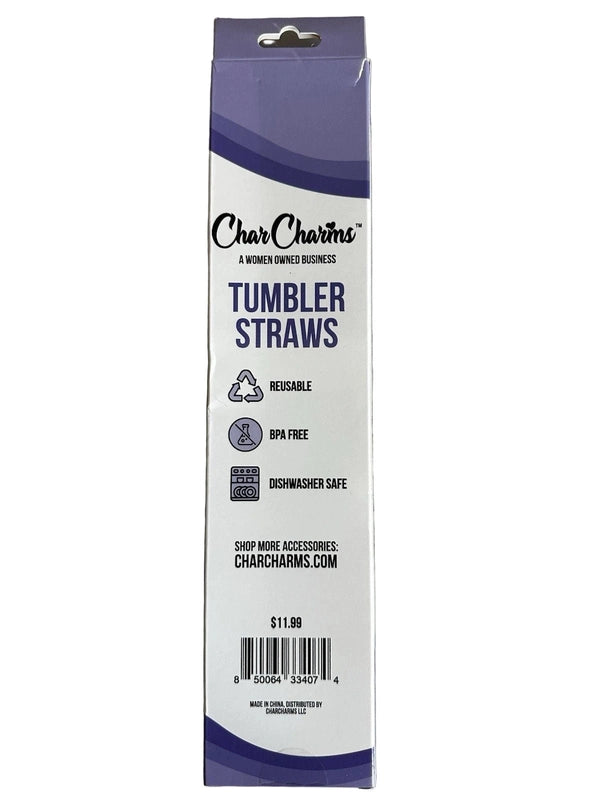 New CharCharms 30 oz Tumbler Straws 6 - Pack (Purple Smiley Cheetah) - Kidsy