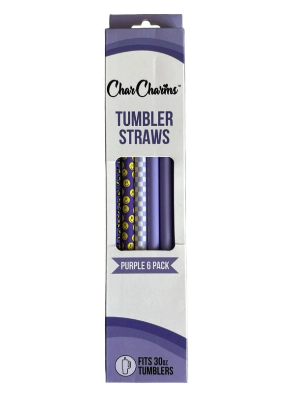 FINAL SALE CharCharms 30 oz Tumbler Straws 6-Pack (Purple Smiley Cheetah)