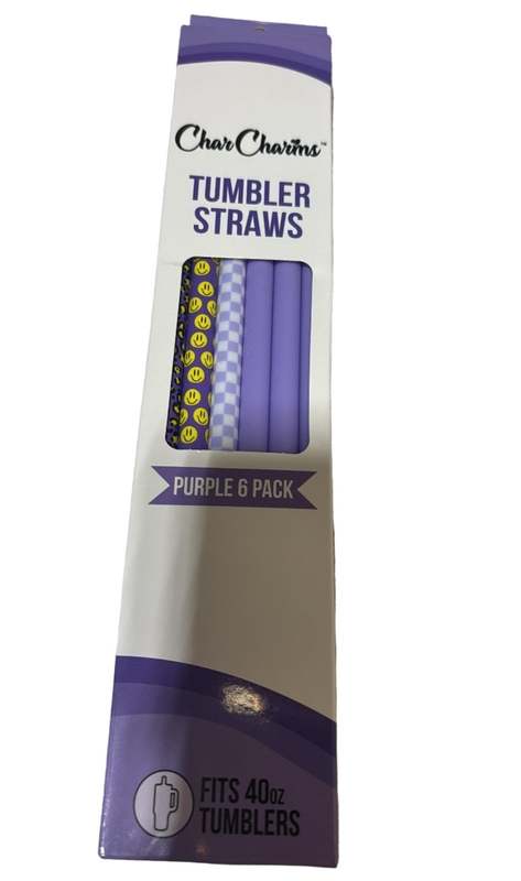 FINAL SALE CharCharms 40 oz Tumbler Straws 6-Pack (Purple Smiley Cheetah)