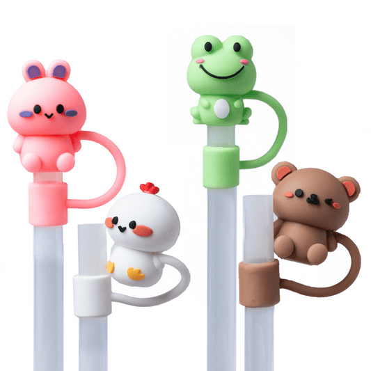 New CharCharms Cute Animal Straw Toppers 4 Pack - Kidsy
