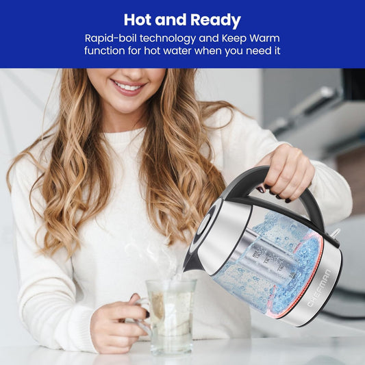 New Chefman Glass Electric Kettle for Boiling Water, 1.8L 1500W, with Tea Infuser - Kidsy