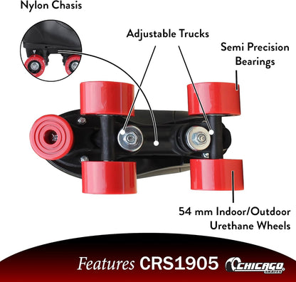 New CHICAGO Boys Rink Roller Skates Youth Quad - J12 (Black/Red) - Kidsy