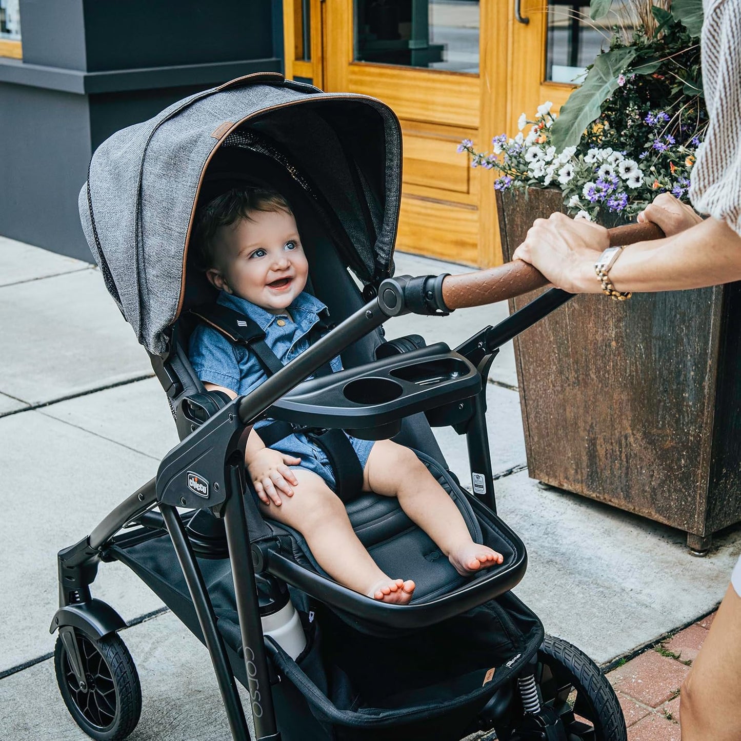 New Chicco Corso Primo Modular Quick - Fold Stroller with Infant Car Seat Adapter (Summit/Grey) - Kidsy