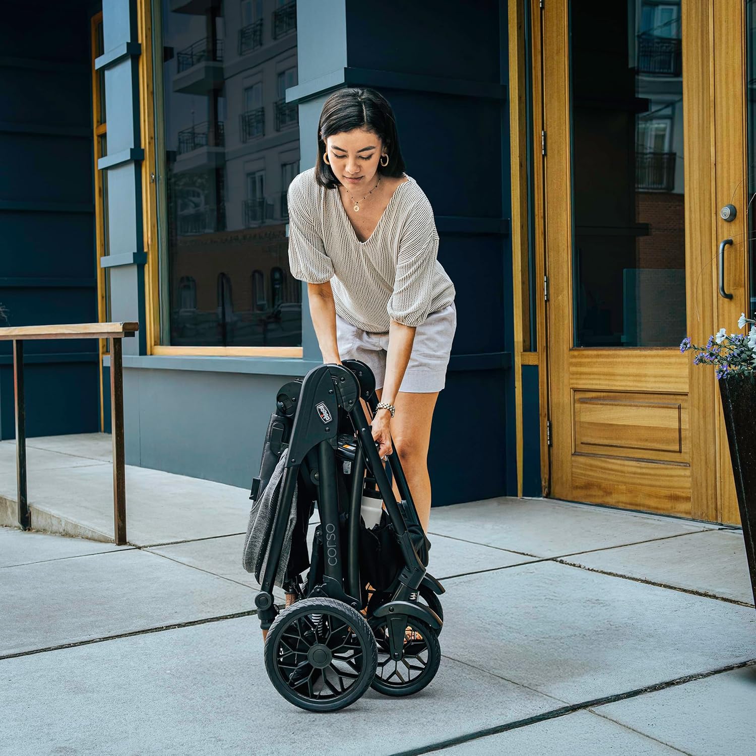 New Chicco Corso Primo Modular Quick - Fold Stroller with Infant Car Seat Adapter (Summit/Grey) - Kidsy