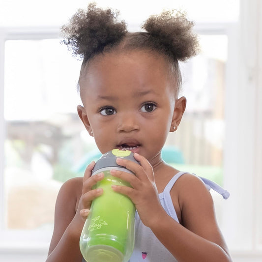 New Chicco Flip - Top Straw Cup 9oz Insulated Toddler Sippy Cup with Soft Silicone Straw Ages 12+ Months (Green Play/Teal) - Kidsy