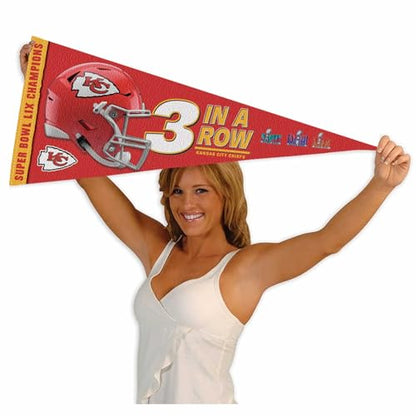 New Chiefs 3 In A Row Super Bowl Champions Full Size Large Pennant - Kidsy