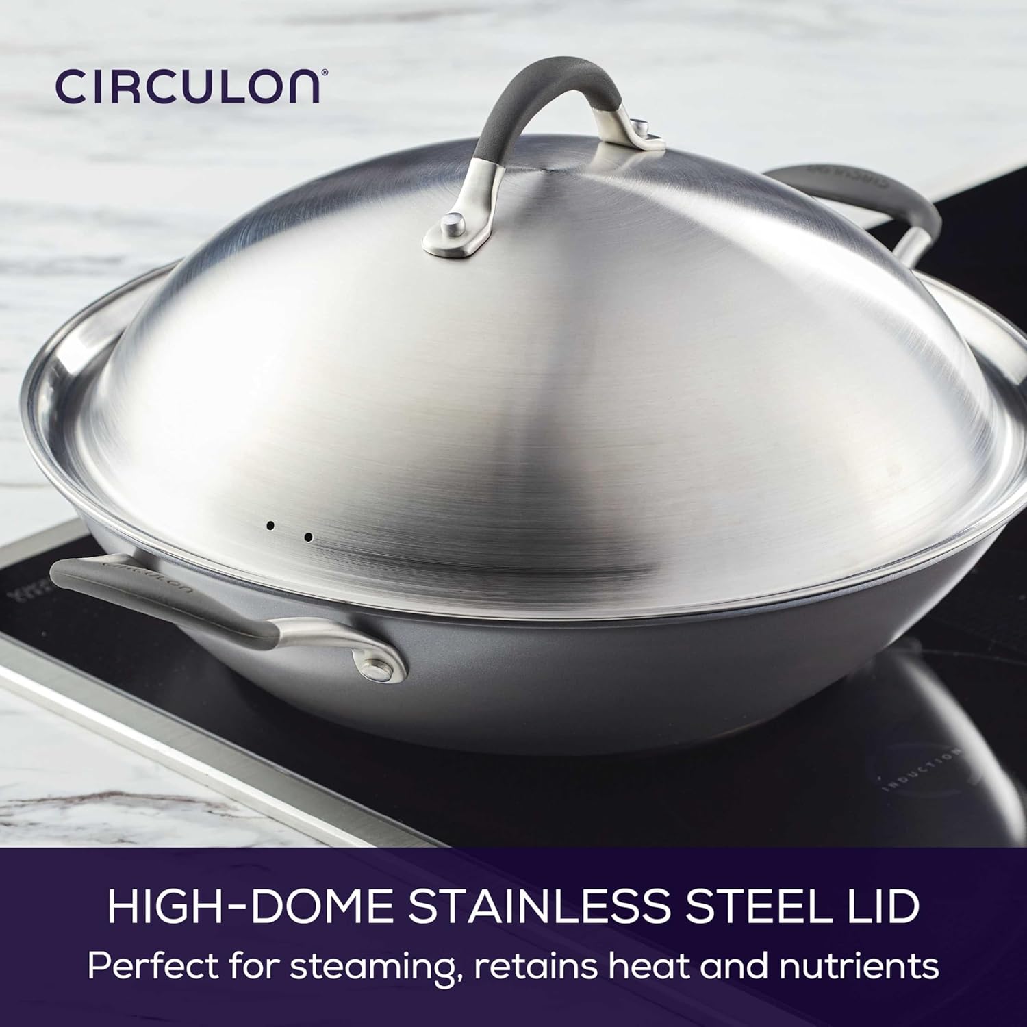 New Circulon A1 Series with ScratchDefense Technology Nonstick Induction Wok with Lid, 14" (Graphite) - Kidsy